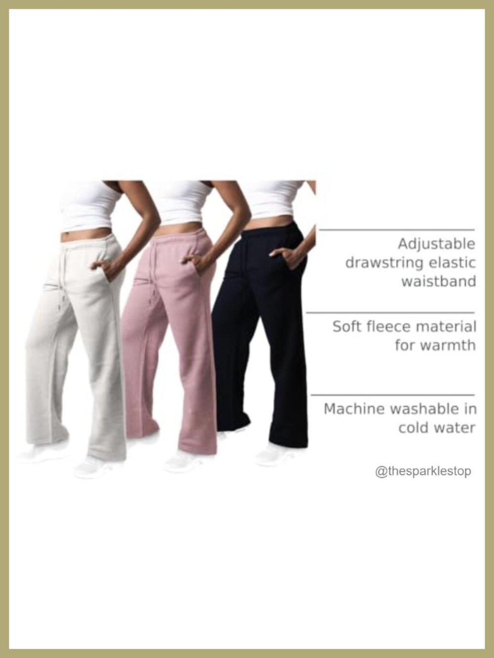 3 Pack Wide Leg Fleece Sweatpants for Women, Deep Pockets, Drawstring Waist, - Picture 3 of 6